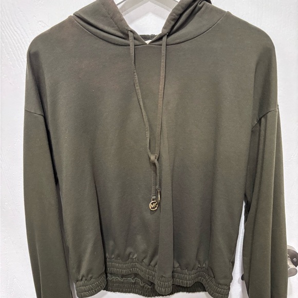 MICHAEL Michael Kors Tops - MICHAEL Michael Kors Olive Hooded Drawstring Pullover with Logo Charm